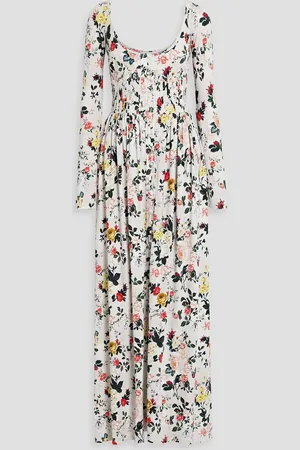 Paco rabanne Pintucked floral-print stretch-jersey maxi dress - White - FR 34