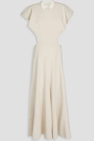 Chloé Leather-trimmed cutout silk-blend canvas maxi dress - White - FR 38