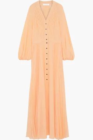 Chloé Pleated silk-georgette maxi dress - Orange - FR 34