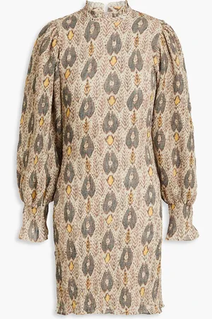 Antik Batik Animal shirred printed crepe de chine mini dress - - FR 42