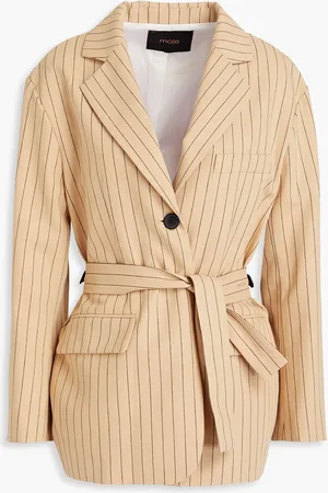 Maje Pinstriped cotton and linen-blend blazer - Neutral - FR 38