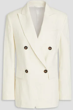 Brunello Cucinelli Double-breasted linen-blend twill blazer - White - IT 42