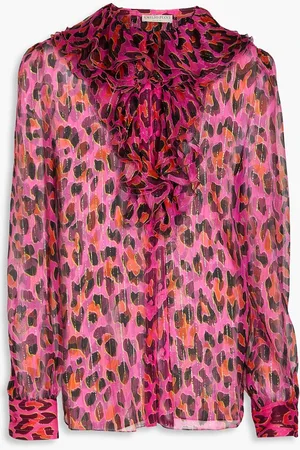 Puccini Ruffled metallic leopard-print silk-blend georgette blouse - Purple - IT 38