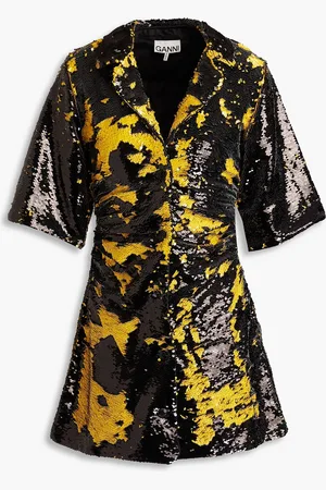 Ganni Ruched sequined georgette mini shirt dress - - DE 34