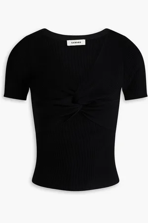 Sandro Cropped ribbed-knit top - - 4