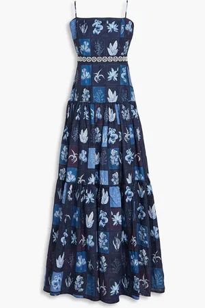 Agua by Agua Bendita Limón Algae floral-print embellished linen maxi dress - Blue - XL