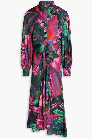 Farm Rio Bead-embellished printed twill midi shirt dress - Green - L