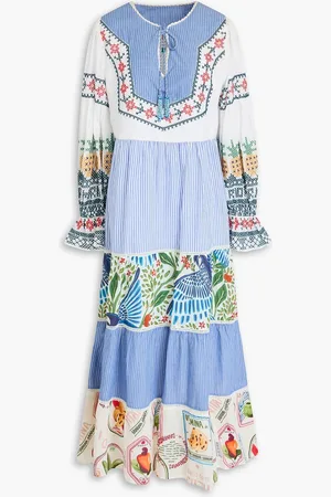 Farm Rio Embellished printed cotton-mousseline maxi dress - Blue - XL