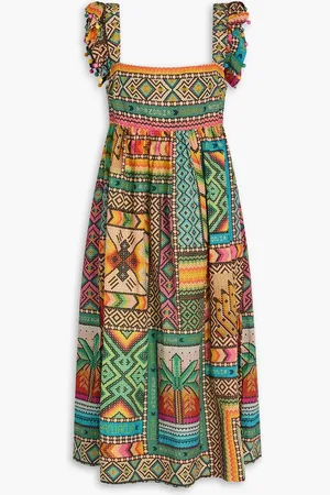 Farm Rio Ruffled printed cotton midi dress - - XS