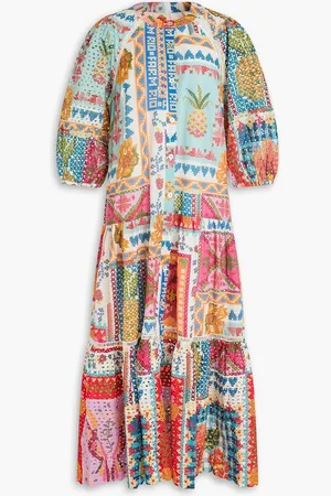 Farm Rio Printed Swiss-dot and broderie anglaise cotton midi dress - - XS