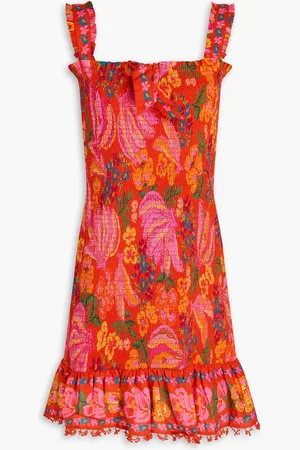 Farm Rio Crochet-trimmed floral-print cotton-mousseline mini dress - - M
