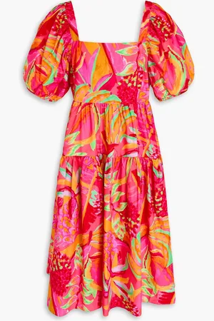 Farm Rio Printed cotton-poplin midi dress - - XL
