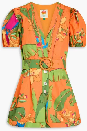 Farm Rio Belted floral-print cotton-poplin playsuit - - XS