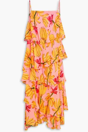 Farm Rio Ruffled printed georgette midi dress - Pink - XL