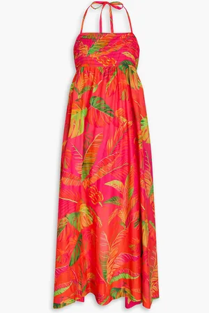 Farm Rio Pintucked printed cotton halterneck maxi dress - Pink - XXS
