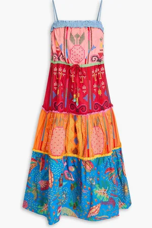 Farm Rio Embellished printed cotton-poplin midi dress - - L