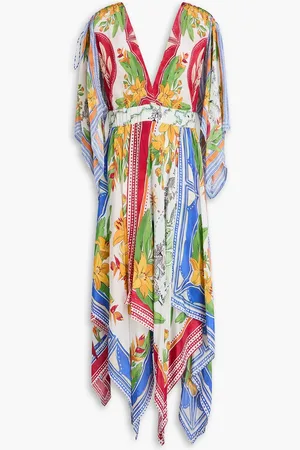 Farm Rio Draped bead-embellished printed crepe de chine maxi dress - - S
