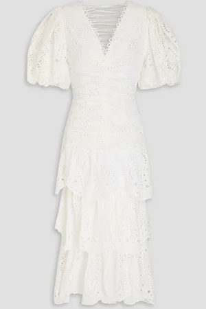 Farm Rio Tiered broderie anglaise cotton midi dress - White - S