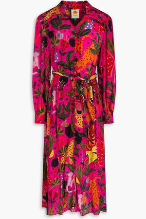 Farm Rio Belted printed crepe de chine midi dress - Pink - XS