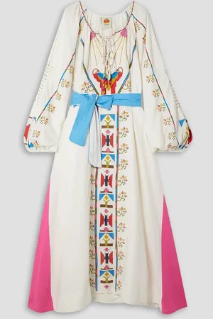 Farm Rio Bead-embellished embroidered linen-blend maxi dress - White - S