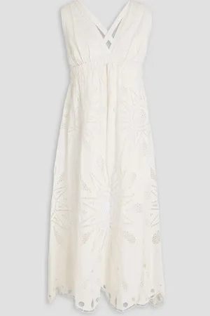 Farm Rio Richielieu open-back broderie anglaise cotton midi dress - White - XS