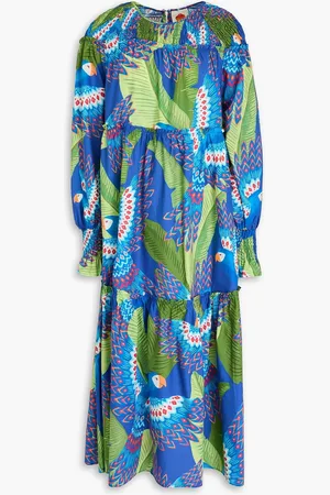 Farm Rio Tiered printed cotton-poplin midi dress - - S