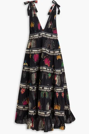 Farm Rio Tiered printed cotton-voile midi dress - - L