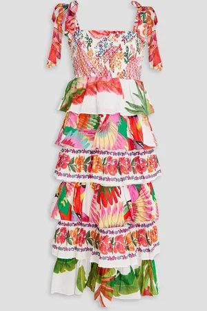 Farm Rio Ruffled printed Swiss-dot cotton midi dress - - L
