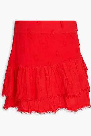 Farm Rio Tiered embroidered cotton-mousseline mini skirt - - XS