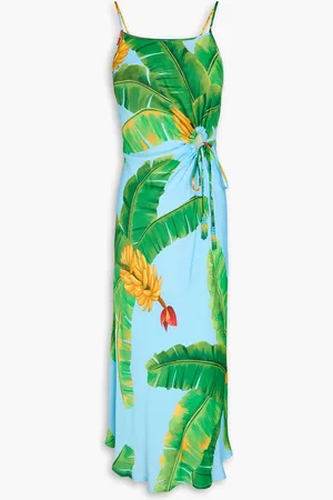 Farm Rio Bead-embellished cutout printed twill midi dress - Blue - XS