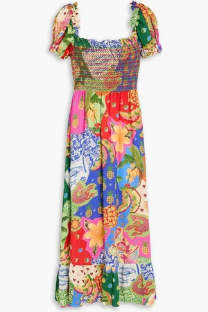 Farm Rio Ruffled printed crepe midi dress - - XL