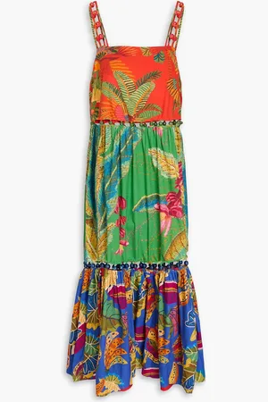 Farm Rio Bead-embellished printed cotton midi dress - - M