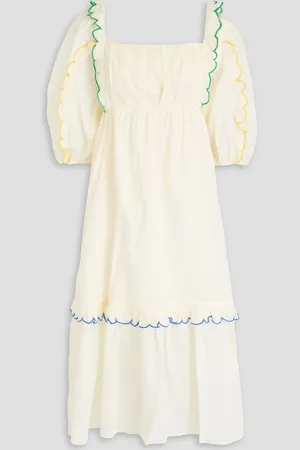 Farm Rio Ruffled Swiss-dot cotton midi dress - White - XS