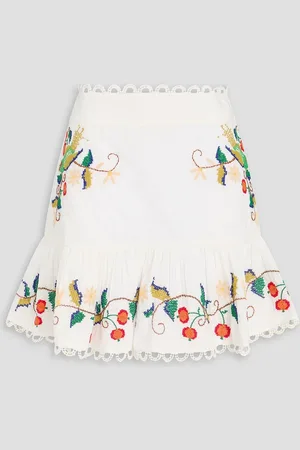 Farm Rio Pitanga embroidered cotton-mousseline mini skirt - White - XL