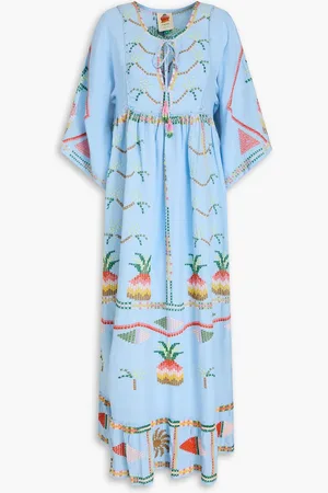 Farm Rio Embellished linen-blend maxi dress - Blue - S
