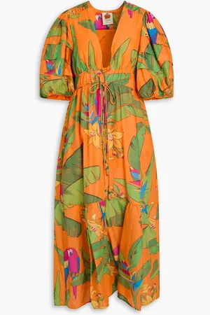 Farm Rio Bead-embellished floral-print cotton-voile midi dress - - XS