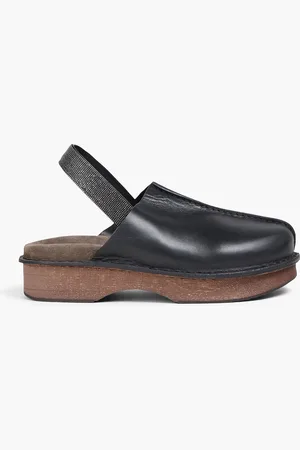Brunello Cucinelli Bead-embellished leather slingback clogs - - EU 37