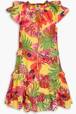 Farm Rio Ruffled printed Swiss-dot cotton mini dress - - L