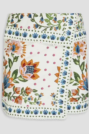 Farm Rio Wrap-effect floral-print cotton mini skirt - White - L