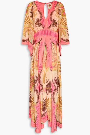 Farm Rio Pleated printed crepe de chine maxi dress - Neutral - XS