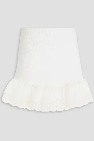 Farm Rio Richillieu ruffled broderie anglaise trimmed-cotton mini skirt - White - XL