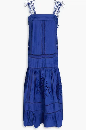 Farm Rio Bead-embellished guipure lace-paneled cotton-voile maxi dress - Blue - L