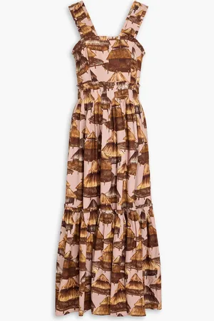 Farm Rio Tie-back printed linen-blend midi dress - - M