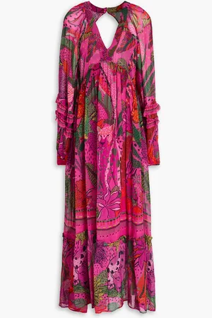 Farm Rio Embellished cutout printed crepe maxi dress - Pink - XXS