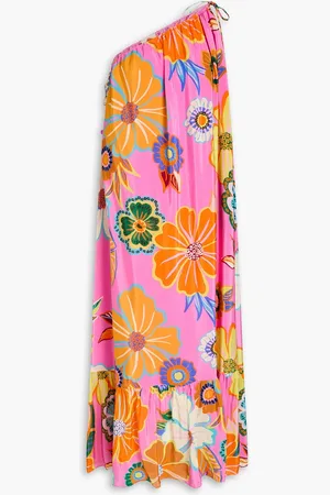 Farm Rio One-shoulder floral-print satin maxi dress - - XL