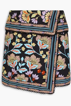 Farm Rio Wrap-effect floral-print cotton mini skirt - - 23
