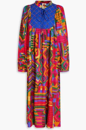 Farm Rio Bead-embellished printed linen-blend midi dress - - L