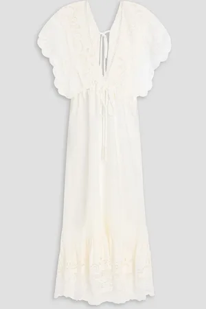 Farm Rio Ruffled linen-blend guipure lace midi dress - White - L