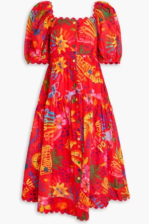 Farm Rio Printed Swiss-dot cotton midi dress - - M