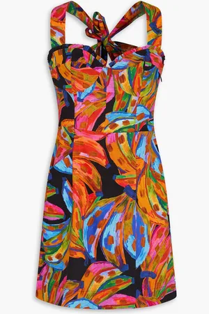 Farm Rio Bow-detailed printed linen-blend mini dress - - XL